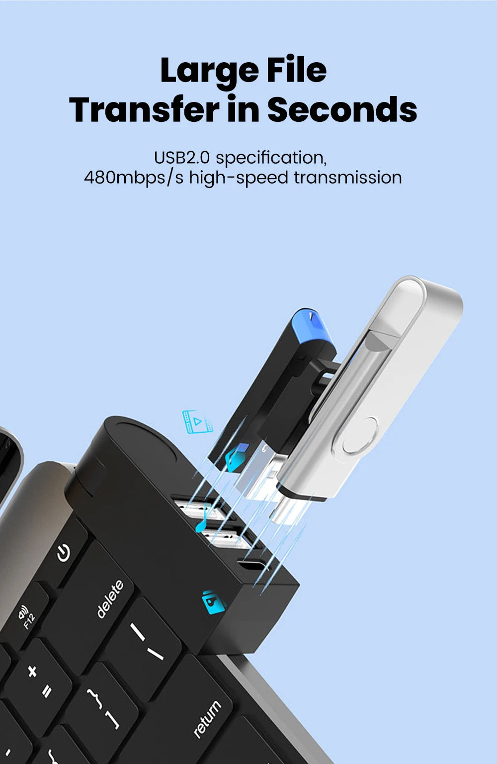 3 in 1 USB HUB 270° Rotatable Multi-ports USB 2.0 Hub Laptop Office Multi Function Reading U Disk Adapter Type C High Speed HUB