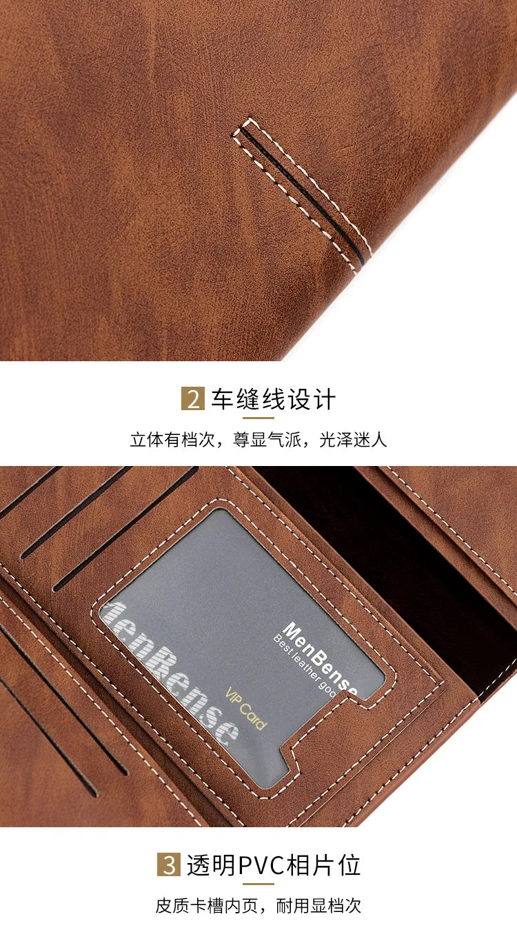 Fashion Business Retro Simple Men's Long Wallet Multi Card Holder Large Capacity Plus Wrap Long Wallet Daily Commuter Wallet