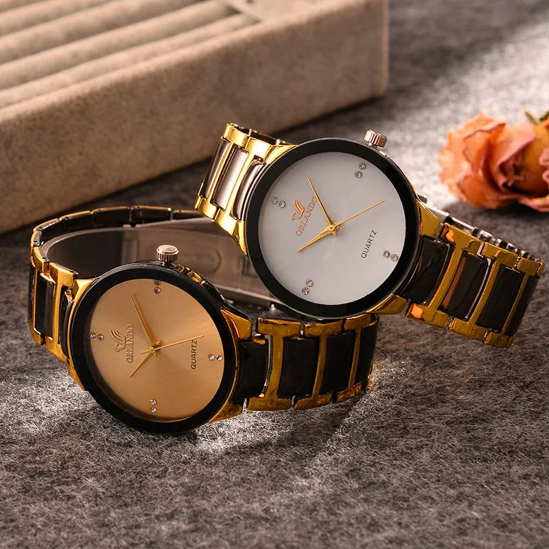 ORLANDO Hombres Lujo Relojes Recién Llegados Genial Negro Oro Cuarzo Acero Reloj de Pulsera Exquisito Masculino Relogio Moda Reloj