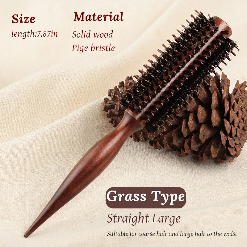 Hair Comb Natural Boar Bristle Rolling Brush Round Barrel Blowing Curling DIY Hairdressing Styling Tool