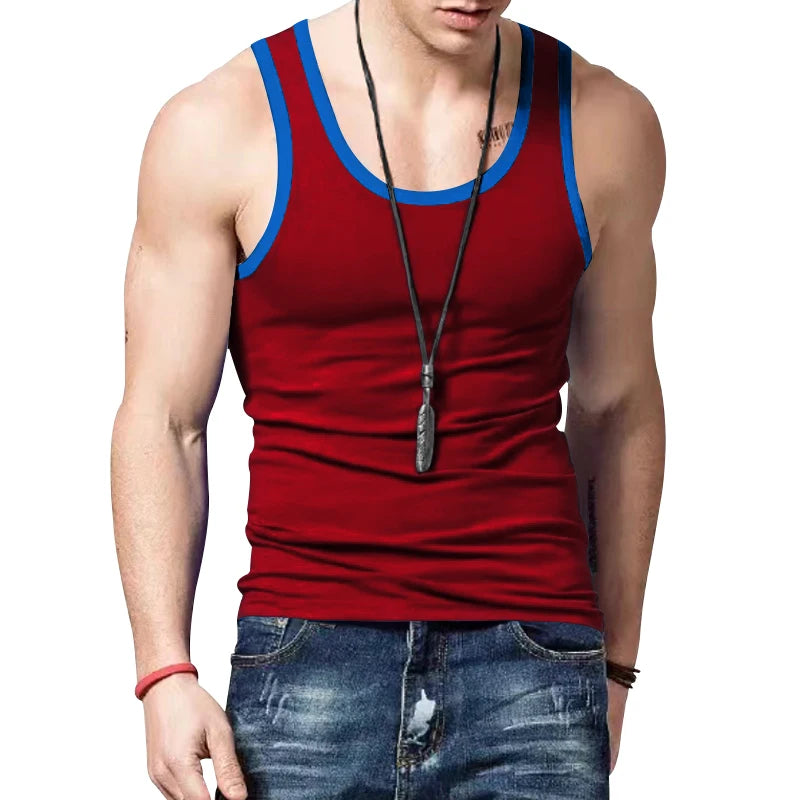 24 European and American cross-border new trendy American vests are worn inside slim casual sports men's summer base color-block