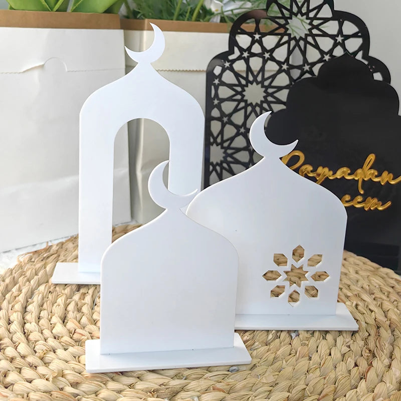 1 juego de decoración acrílica islámica para mesa, mezquita, castillo, artesanía, bricolaje, ornamento de mesa, Eid Mubarak 2025 para el hogar