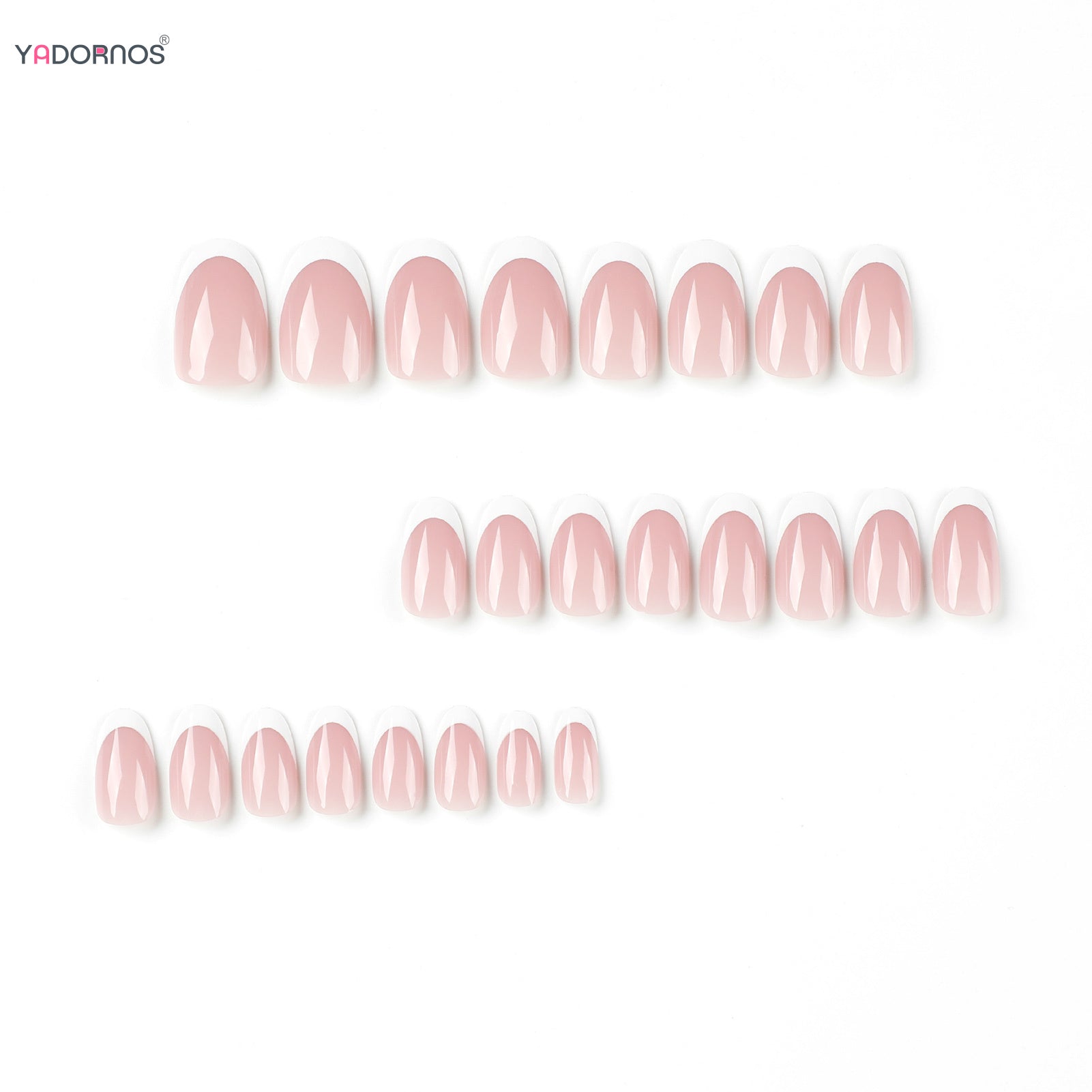 White French False Nails Nude Color Sweet Press on Nails Almond Full Cover Fake Nails Finished Fingernails Art for Bride Wedding