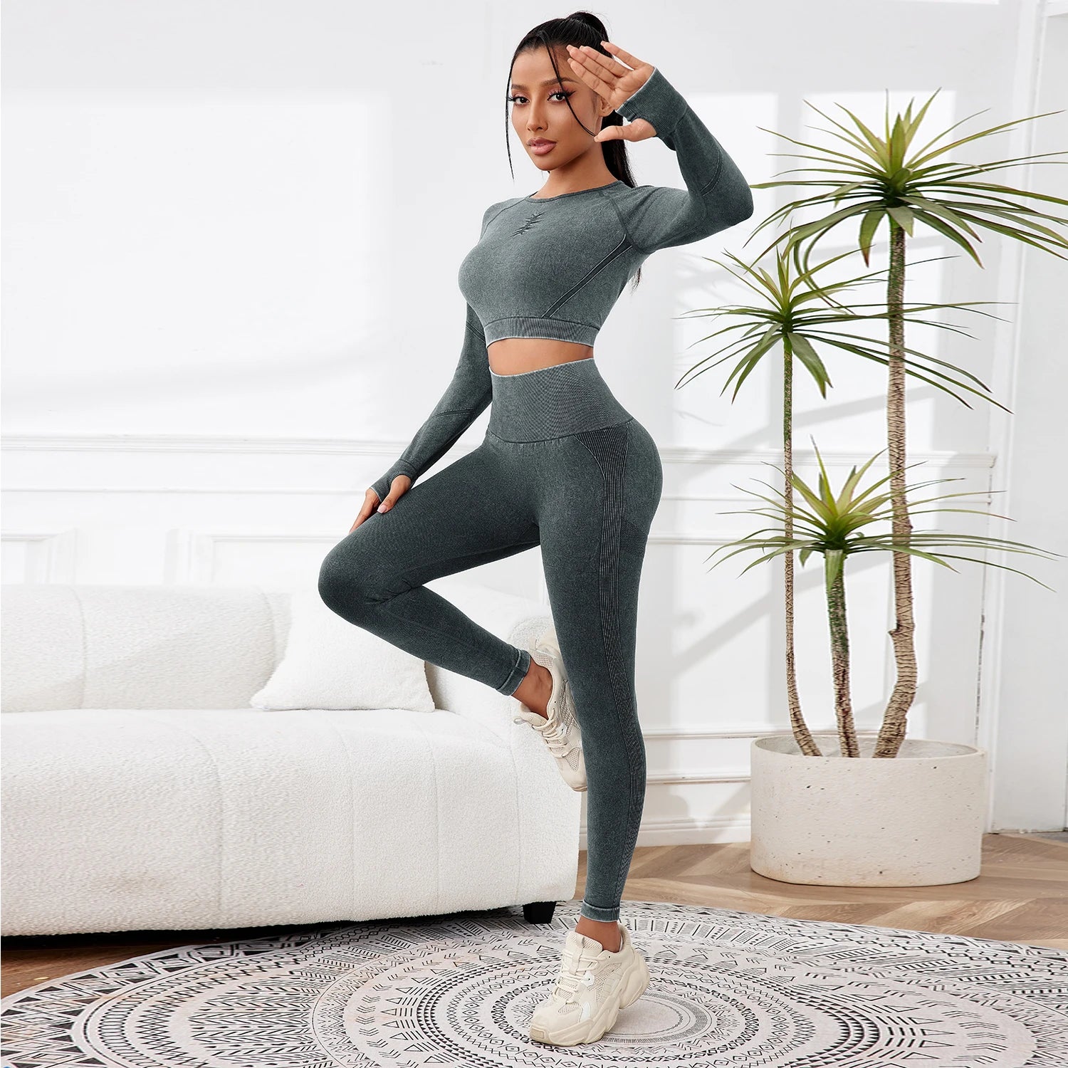 2PCS Sets Women Outfit High Waist Gym Sexy Sport Wash Pants Sets Running Outdoors Skinny