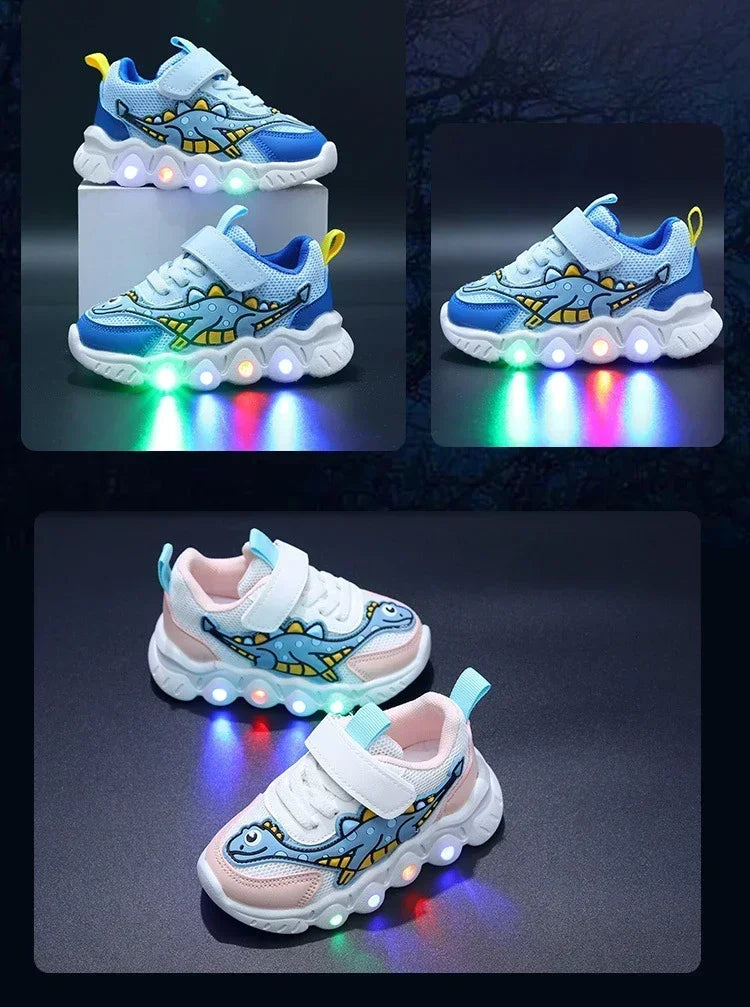 LED-barn søte tegneserie gutter casual joggesko for barn sko jente mesh pustende belysning sko baby opplyst sko
