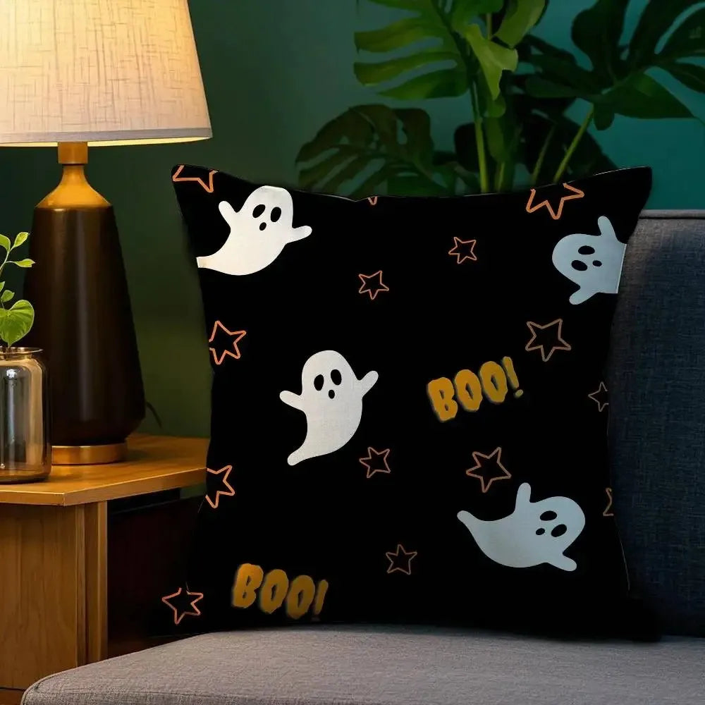 Halloween Cute Ghost Small Ghost Printed Cushion Cover Sofa Decoration Home Printing Cute Cushion Cover Festival Home Decoration