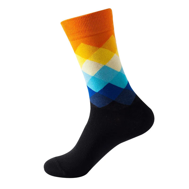 49 Patterns Fashion Business Men 100% Cotton Happy Lattice Socks Unisex Boys Combed Hip Hop Street Skateboard Funny High Sox Set