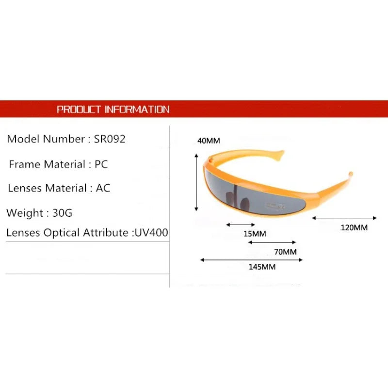 Futuristiske smale Cyclops-solbriller med visir, laserbriller, UV400, personlighet, speilglass, kostymebriller, menn, briller