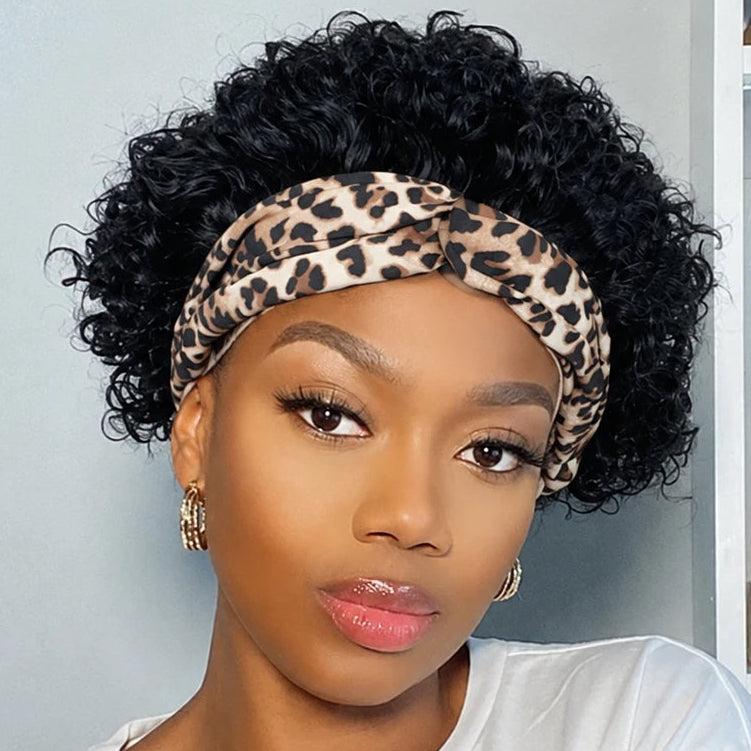 Leopard Headband Afro Curly Wig
