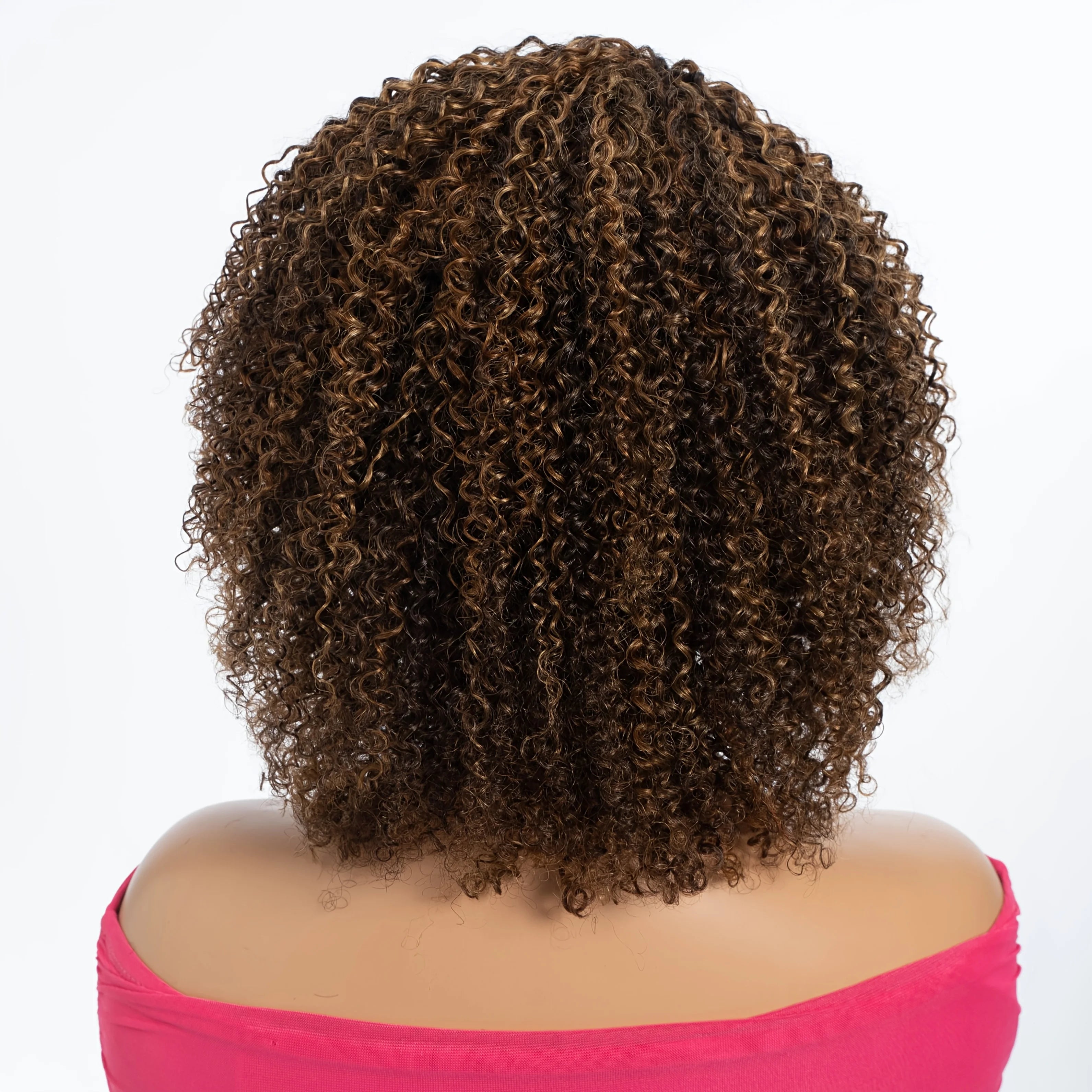 Highlight Short Kinky Curly Human Hair Wigs with Bangs Glueless Wig Brazilian Remy Short Curly Bangs Wig Human Hair for Women