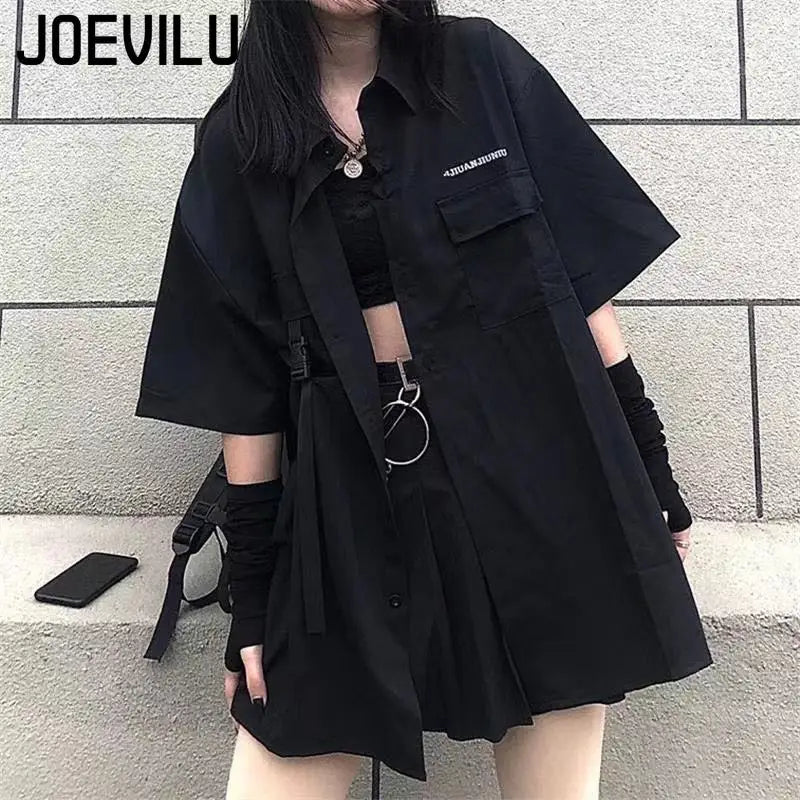 Gothic Skirt Set Long Sleeve Shirt Pleated Skirt 2 Piece Sets Women's Dark Clothes Korean Retro Casual Outfit Fashion Y2k Suit