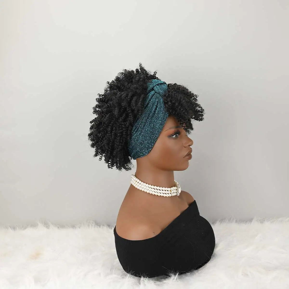 Headband Wig Curly Headband Wig With Bangs For Women Synthetic Afro Curly Hair Wig With Headband Attached Short Kinky Curly Afro High Puff With Bangs Stripes Short Red Curly Wigs with Bangs for Women, Natural Wavy Synthetic W
