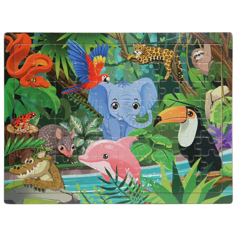 80 Pieces Wooden Jigsaw Puzzle Kids Cartoon Animal Vehicle Puzzles Montessori Learning Educational Toys for Children