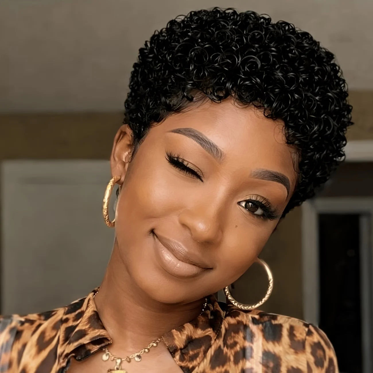Afro Kinky Curly Human Hair Short Wigs for Women, Machine Made Wig Human Hair