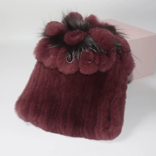 Hot Sale Russia Winter Quality Real Fur Hat Natural Warm Rex Rabbit Fur Cap Lady Warm Knitted 100% Genuine Rex Rabbit Fur Hats