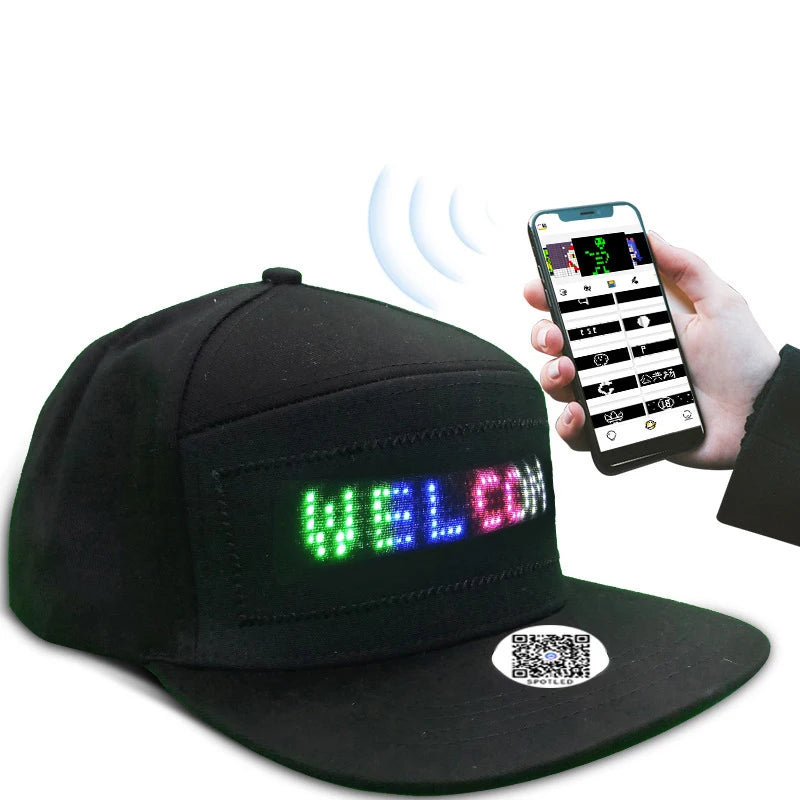 Gorra de béisbol unisex recargable por USB con Bluetooth, aplicación programable, pantalla LED de mensaje desplazable, gorra Snapback de hip hop