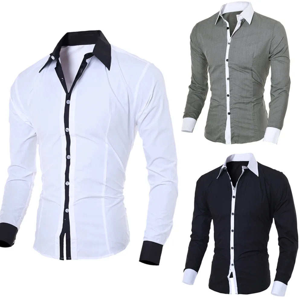 Men's Shirts Fashion Personality Mens Casual Slim Long-sleeved Shirt Top Blouse Black White Men Shirt Style Men Clothing Shirts