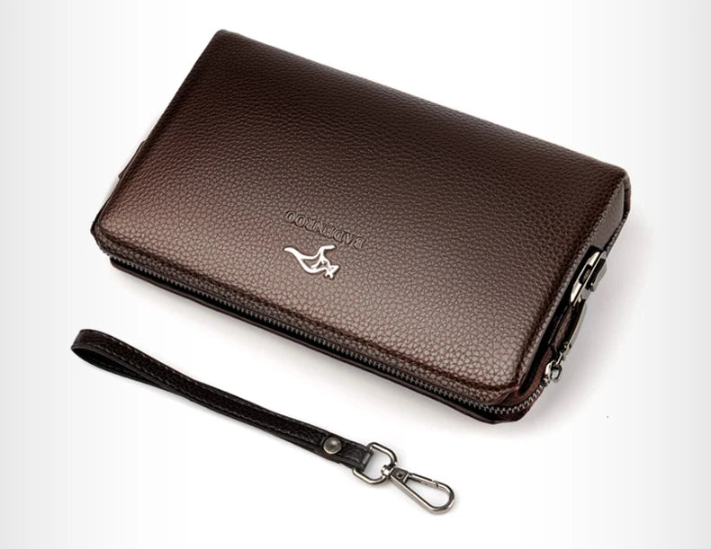 Luxury Brand Men's Wallet Leather Long Wallet  PU Leather Wallet Men Double Zipper Coin Pocket Purse Business Clutch Phone Bag