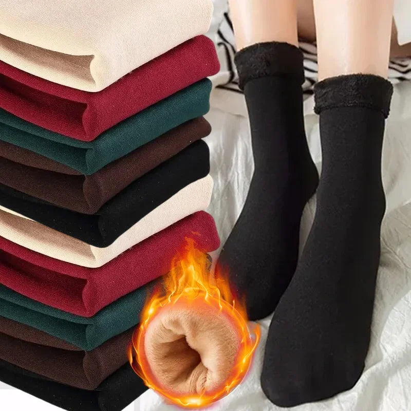 Harajuku Autumn Winter Warm Solid Women Sock Wool Thicken Thermal Socks Black Skin Seamless Snow Hosiery Velvet Home Floor Socks