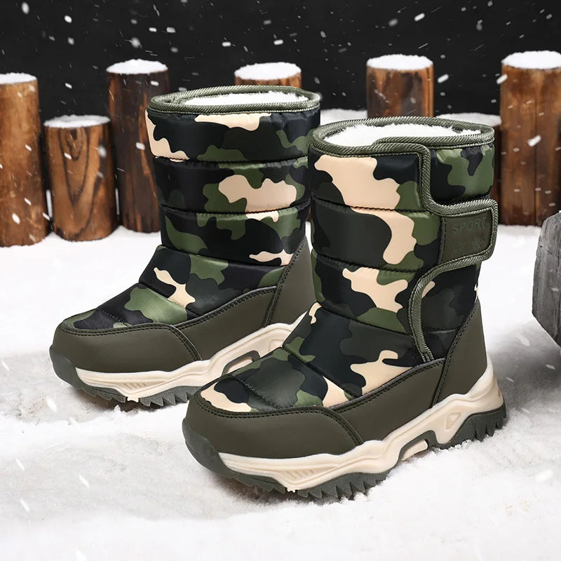 Winter Children Shoes Plush Waterproof Fabric Non-Slip Girl Shoes Rubber Sole Snow Boots Fashion Warm Outdoor Boots