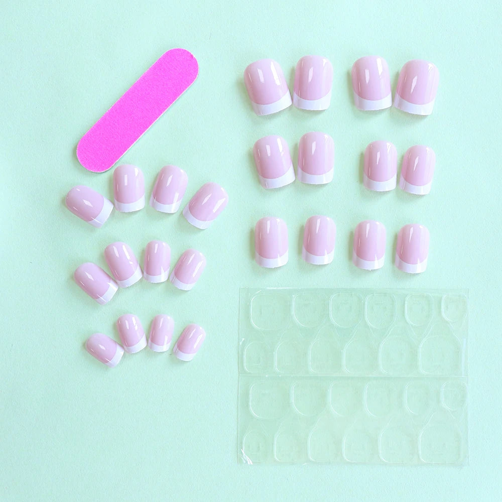 French Simple Style False Nails Short Round Fake Nails Full Cover Nail Tips for DIY for Salon Detachable DIY Manicure Tool Frenc
