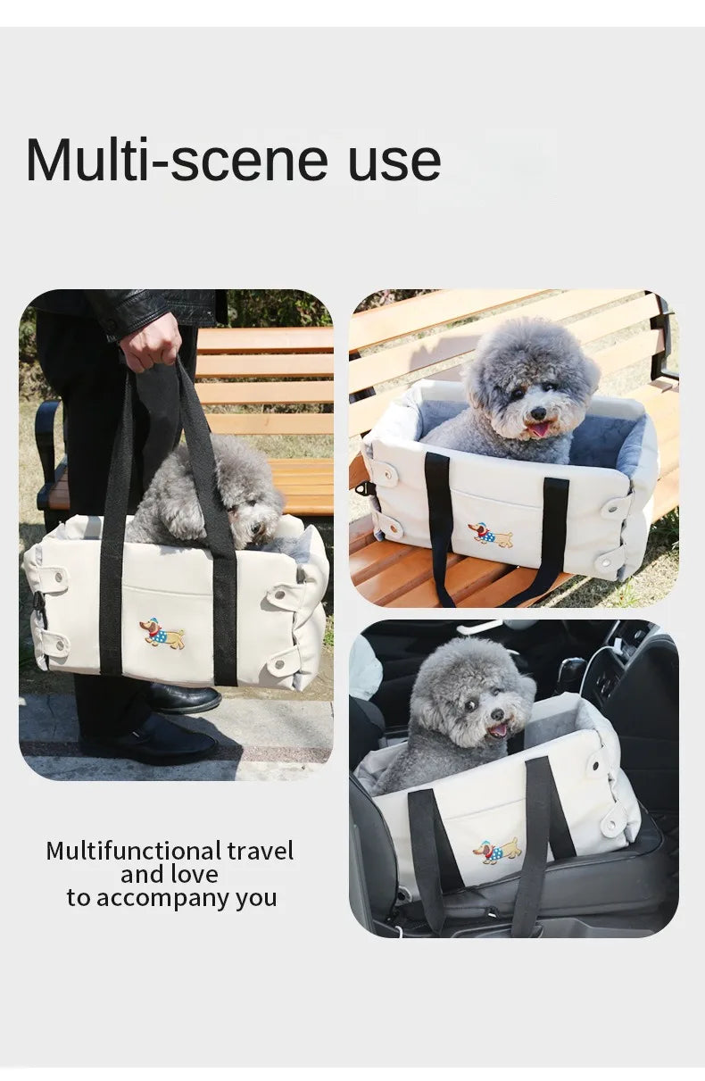Puppy Dog Car Seat Travel Central Control PU Leather Pet Carrier for Small Dogs Chihuahua Cats Car Transport Dog Accessories