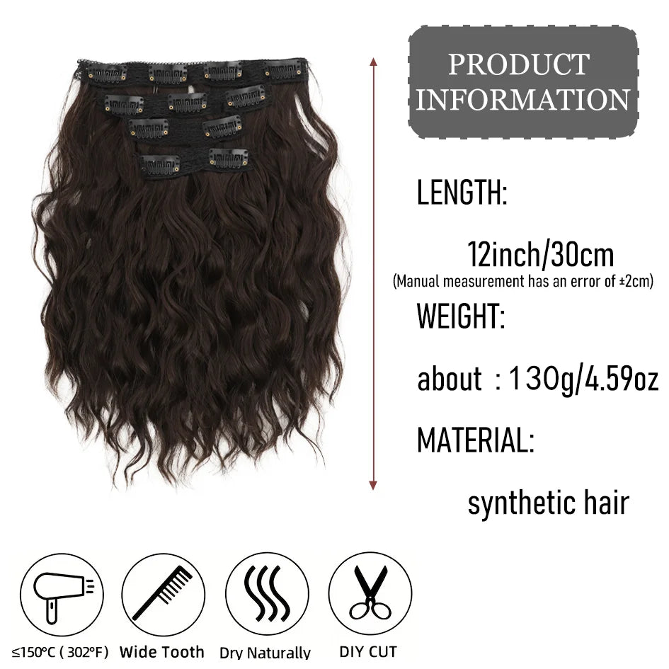 Synthetic women's wig 12 inches 4 pieces/set short roll hair extensions, wavy hair extensions, wavy hair extensions, honey gold