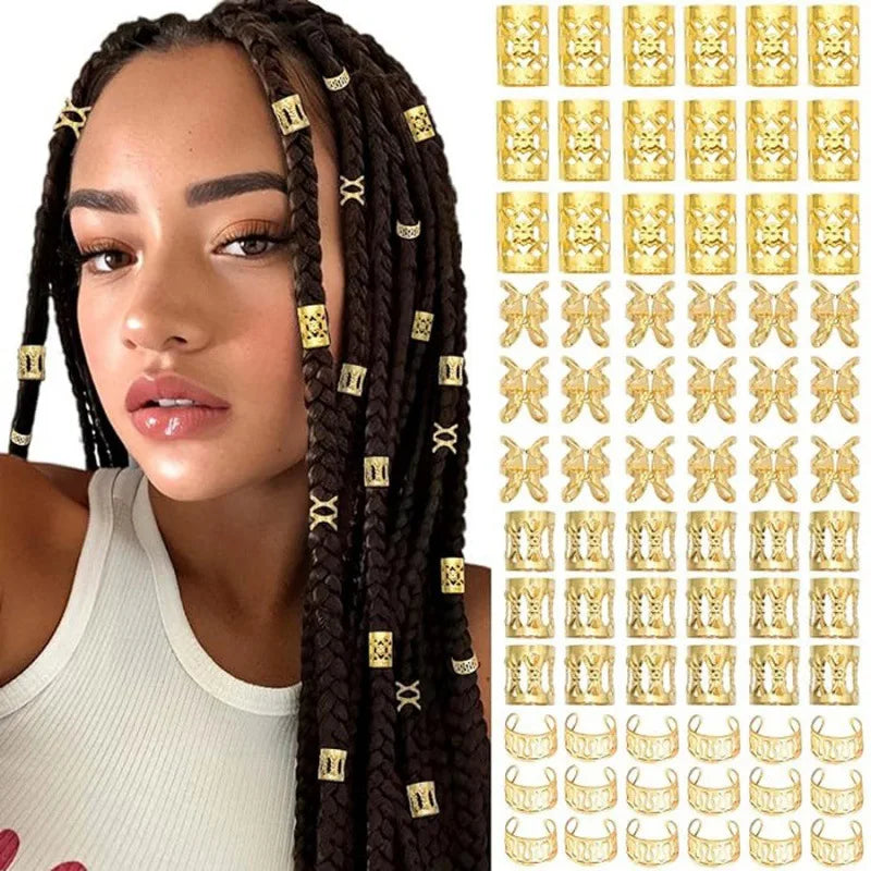 Bohemian Braid Beads Kit Stainless Steel Hair Rings Clips Curly Dreadlocks Jewelry Pendants Hair Decor for African Hair Styling