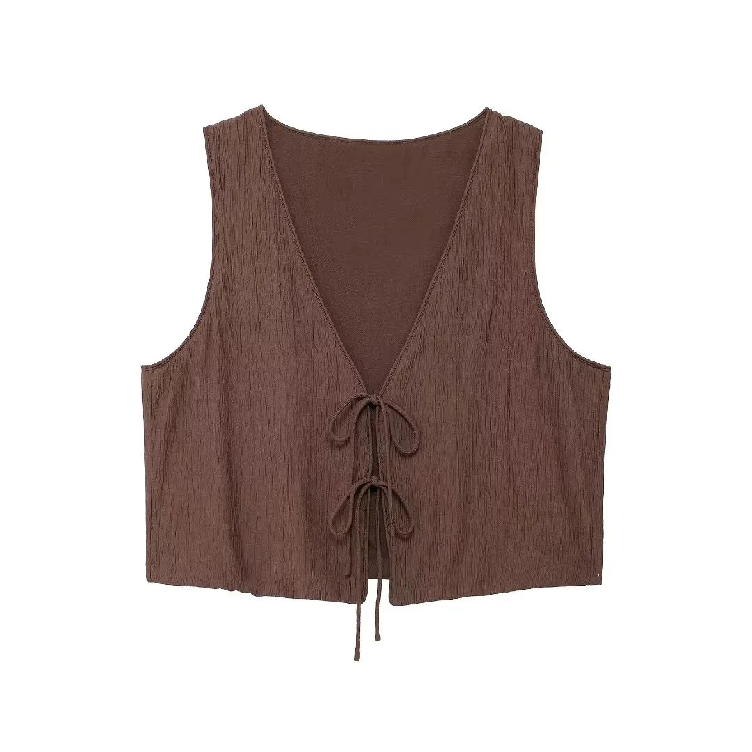 TRAF Skirt Two Piece Set Tied Sleeveless Vest Top High Waist Women's Midi Skirt Summer Waistcoat Long Skirt And Top Set Women