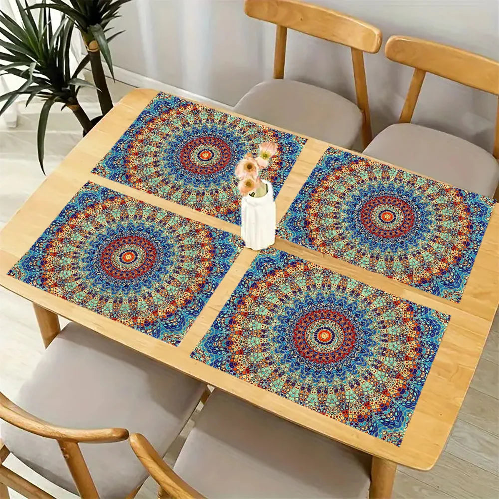 Lot de 4 sets de table bohème mandala, motif ethnique mexicain traditionnel avec carreaux géométriques, motif floral bohème, 30 x 40 cm