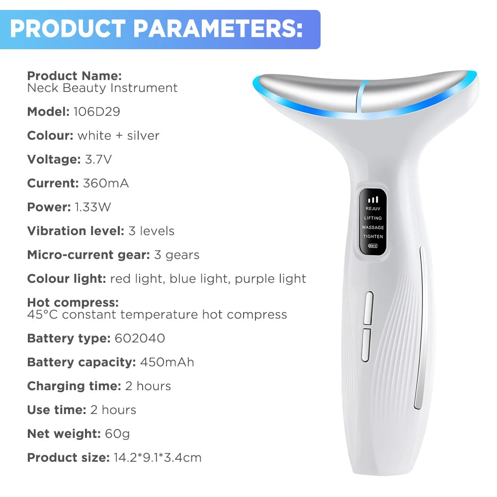 Neck Face Beauty Machine Lifting 3/7 Light Therapy Facial Massager Skin Tightening & Rejuvenation Wrinkle Double Chin Removal