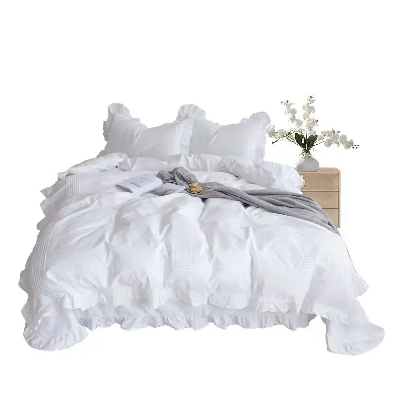 White Ruffle Duvet Cover 100% Premium Cotton Soft Breathable Farmhouse Boho Bedding Comforter Quilt Cover (No Pillowcases Sheet)