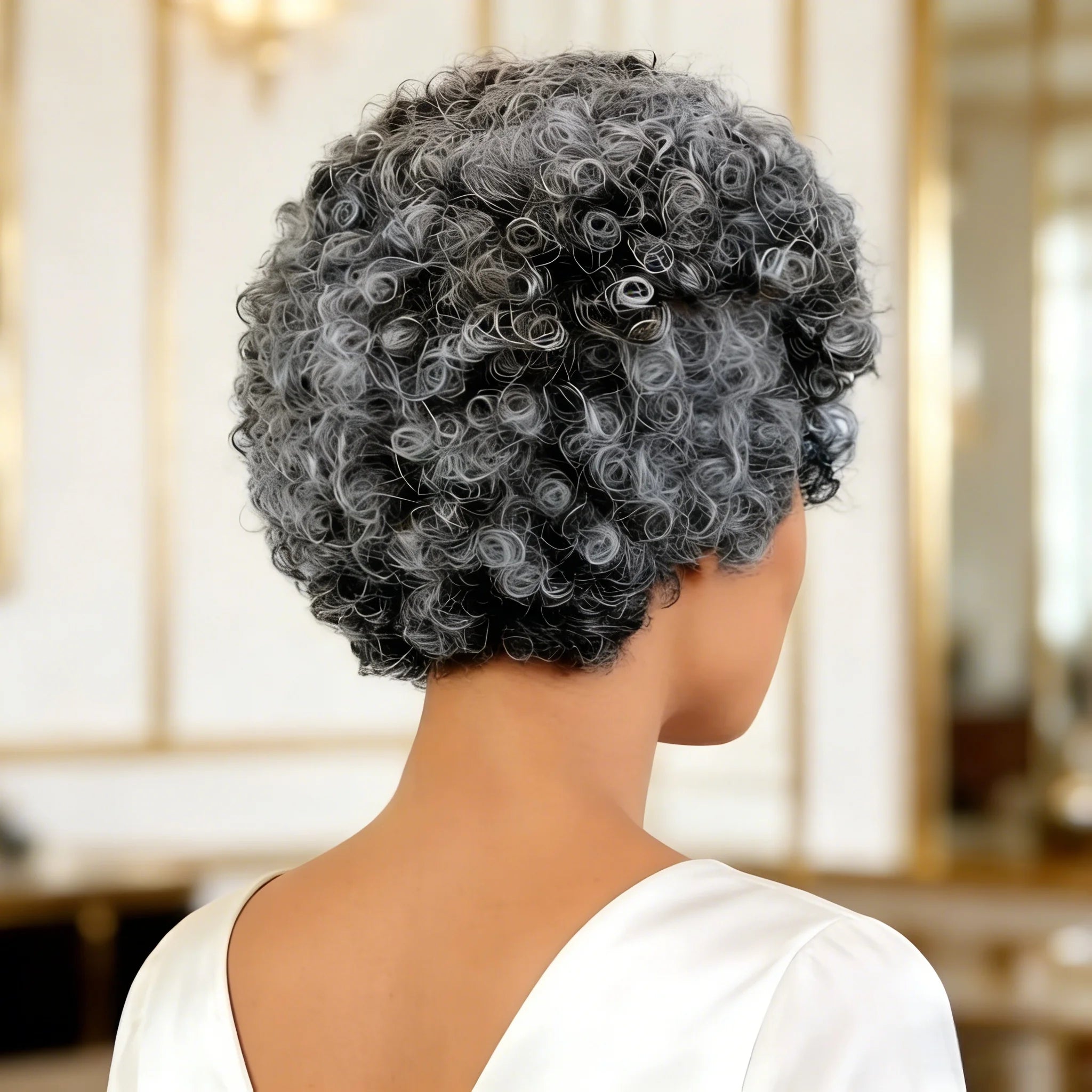 Peluca de cabello humano gris para mujer, peluca corta rizada con flequillo, uso diario para mamá/abuela, pelucas rizadas y elásticas de 6 pulgadas, pelucas hechas completamente a máquina