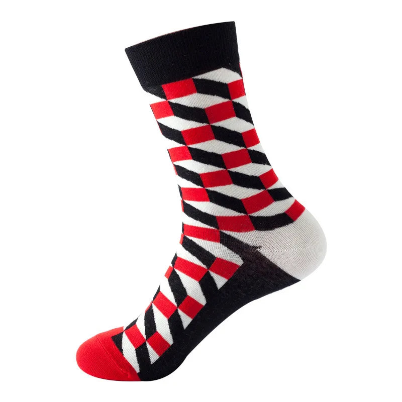 49 Patterns Fashion Business Men 100% Cotton Happy Lattice Socks Unisex Boys Combed Hip Hop Street Skateboard Funny High Sox Set