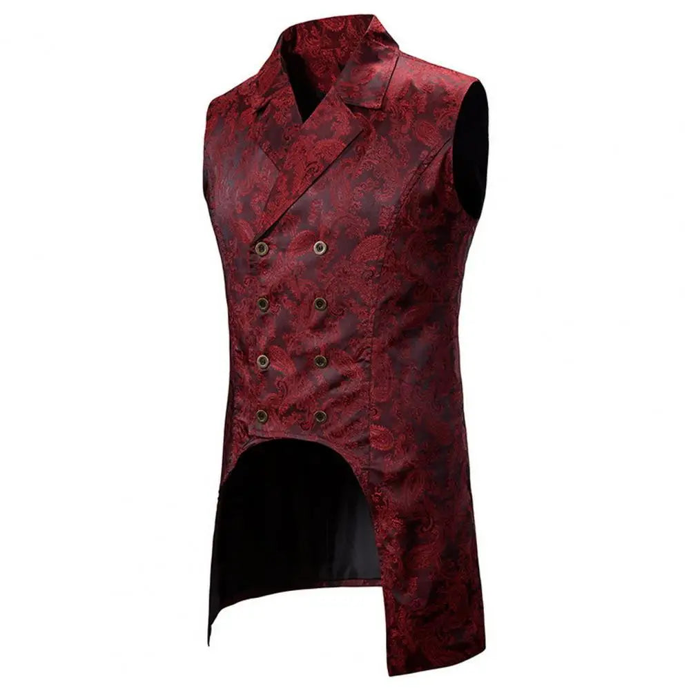 Men Vest Retro Sleeveless Slim Fit Mid Length Vest Lapel Double-breasted Split Hem Loyal Gentlemen Medieval Waistcoat