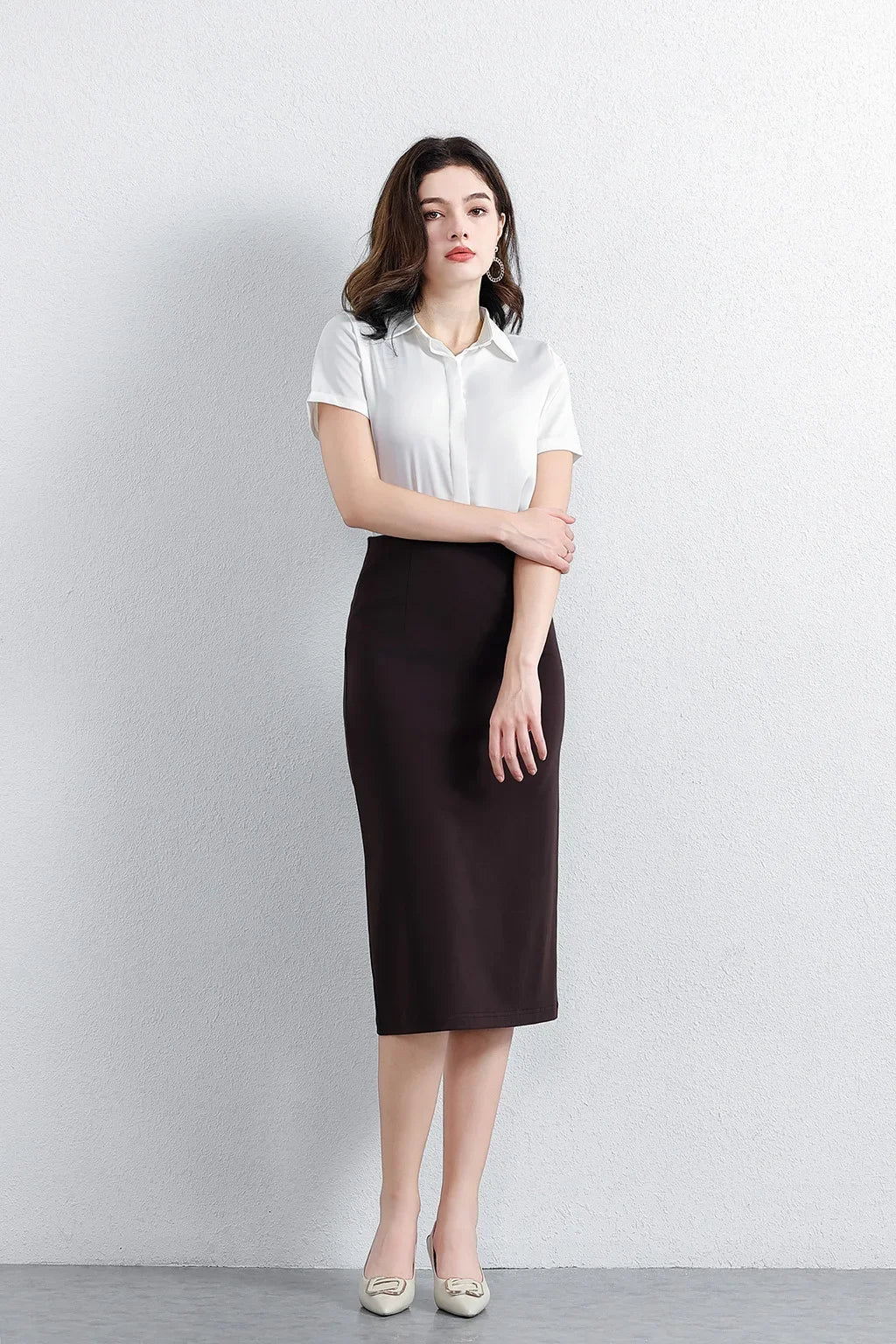 Women Elegant OL Bodycon Skirts Office Faldas Saia Work Slim Fit Jupe Autumn Fashion High Waist Solid Knee-length Skirt