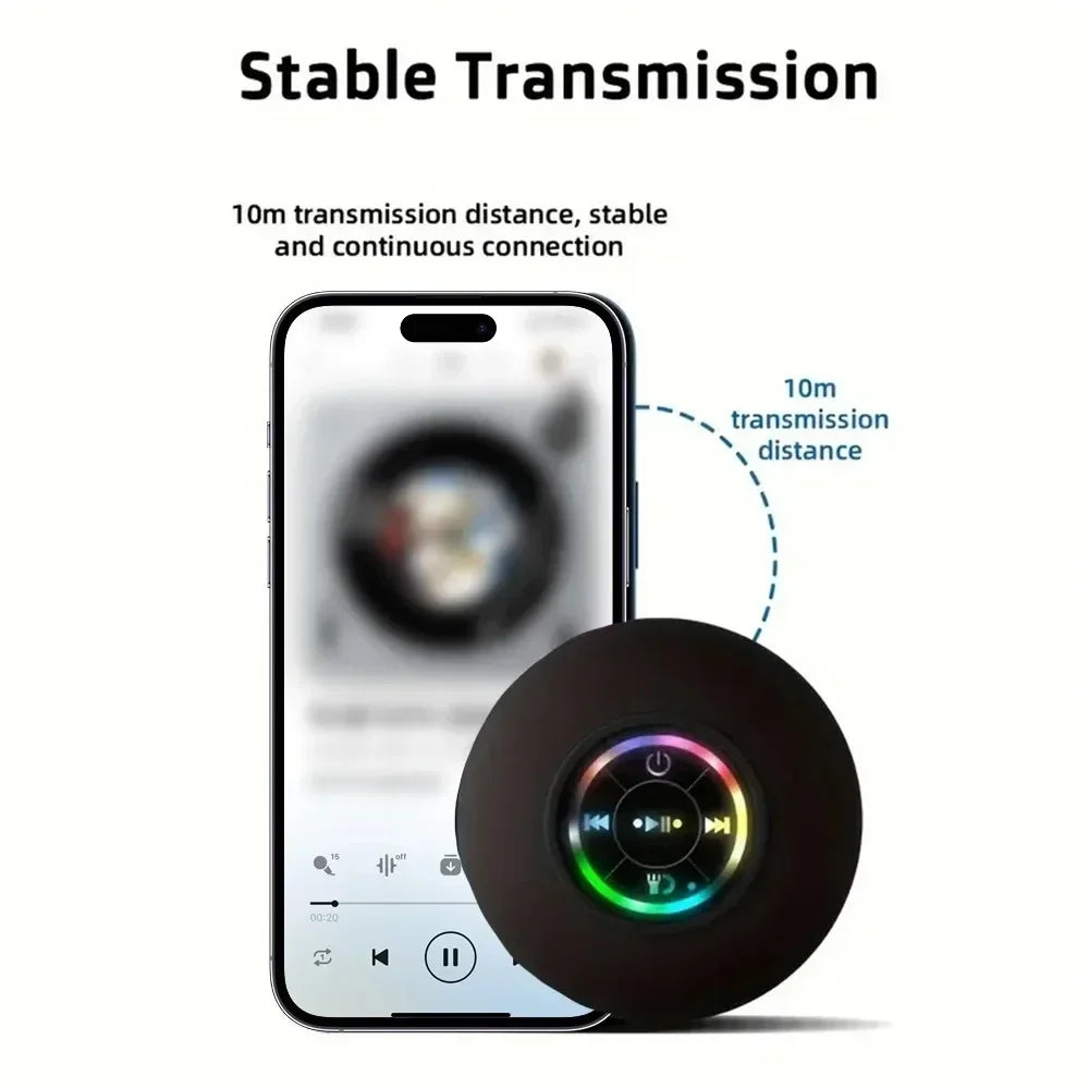 Portable Bluetooth Speaker IPX4 Waterproof With LED Lights Large Suction Cup For Bathroom Outdoor Wall Mount Wireless Music