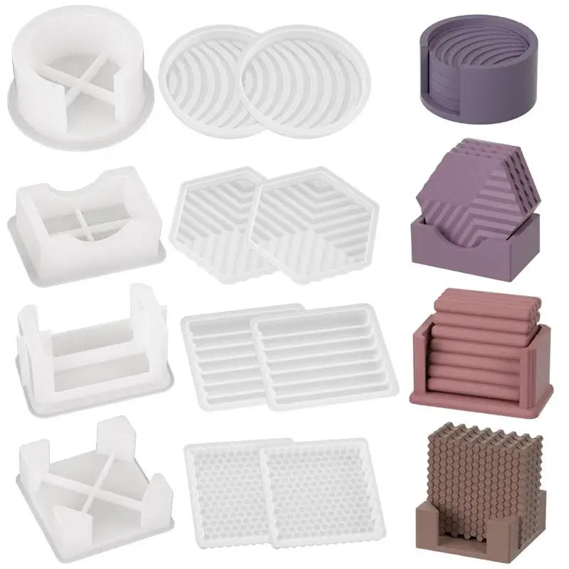 Coaster Silicone Mold Sets Square Stripes Tea Cup Pad Tray Silicone Mold Epoxy Resin Handmade Crafts Casting Molud Home Decor