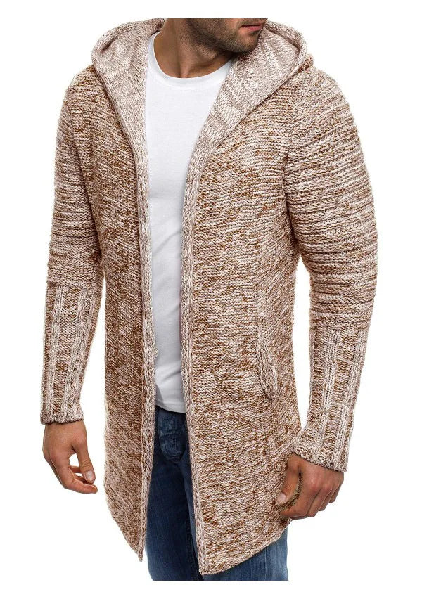 Men Jackets 2022 Spring Autumn New Mens Casual Sweater Snowflake Hooded Medium Long Knitted Cardigan Mens Outerwear Coats