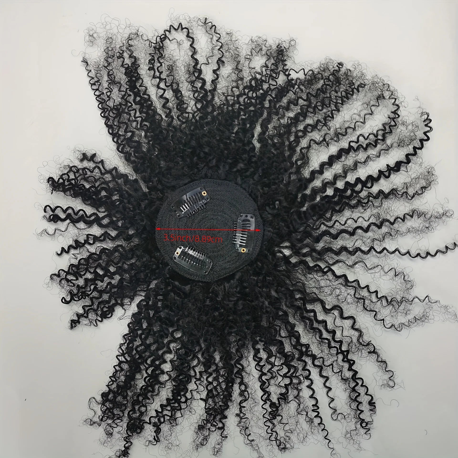 Pince à Cheveux avec Frange - Topper Pince à Cheveux avec Frange de Styles Éffilés, Extensions de Cheveux Bouclés Afro Crépus 100% Cheveux Humains #1B