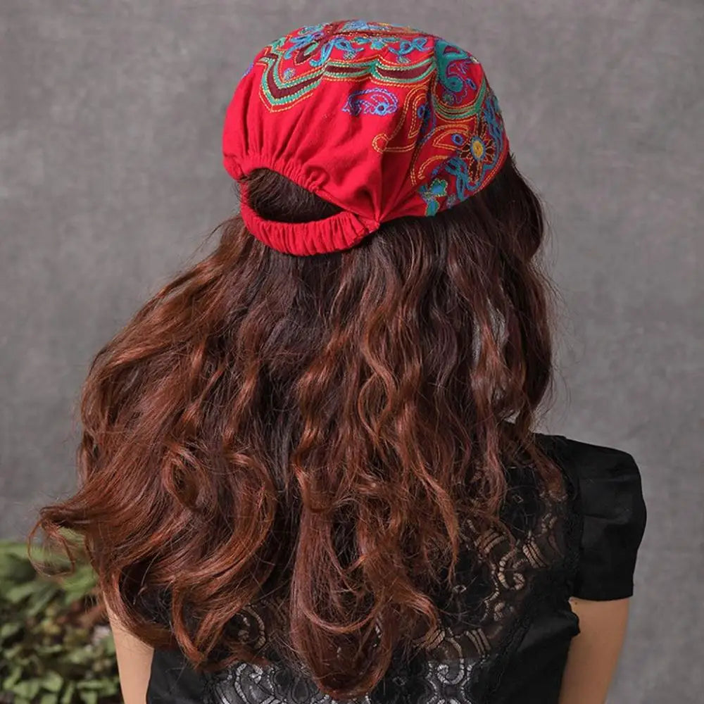 Fashion Embroidery Flowers Bandanas Mexican Style Ethnic Turban Hats Vintage Breathable Hair Cover Cap for Women