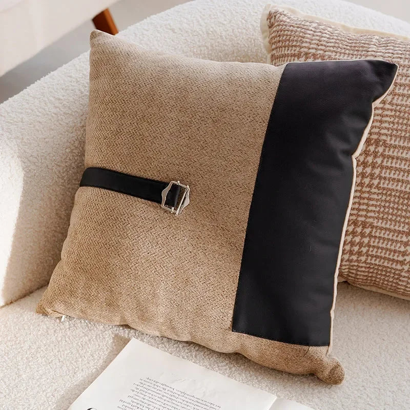 Pillow Cover in Cream Color, Retro Style, Brown French Sofa Waist Cushion Cover 45x45cm Pillowcase