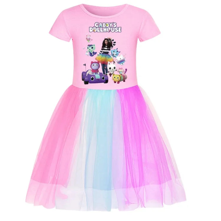 Newest Gabby Doolhouse Clothes Baby Girl Gabbys Cat Dress for Kids Girls 11 To 12 Children Summer Short Sleeve Princess Vestidos