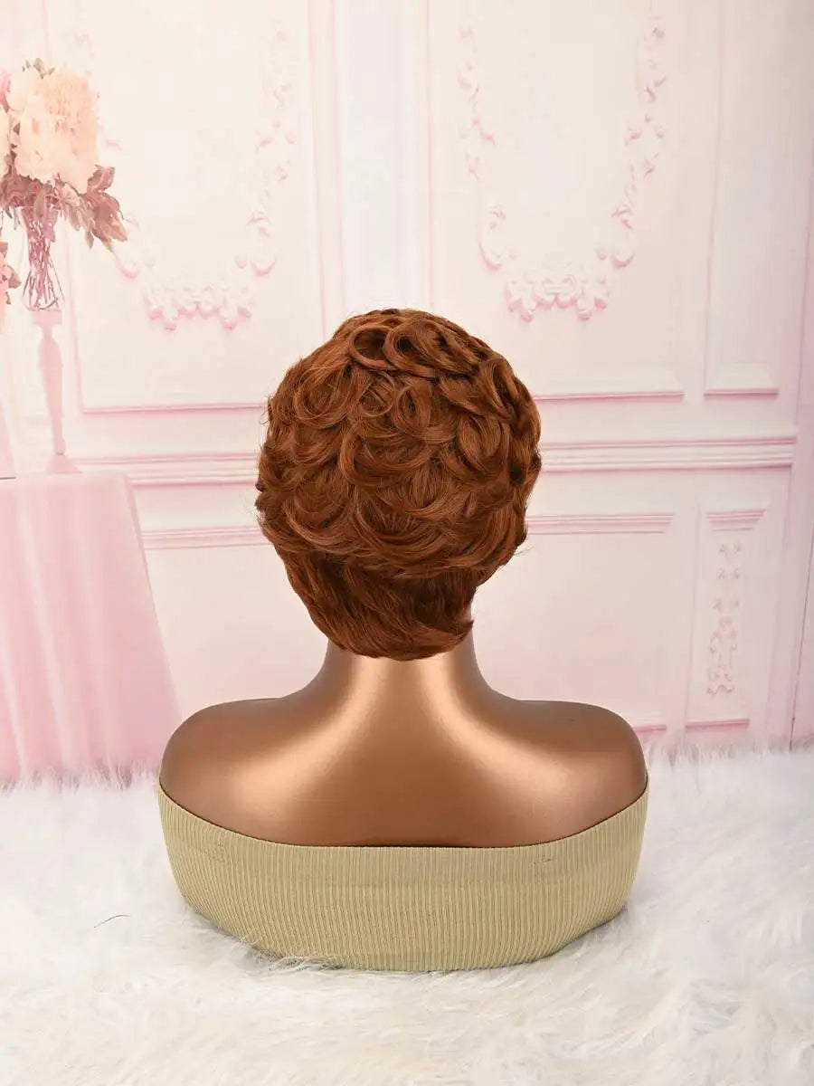Short Pixie Brown Wigs Short Curly Pixie Wigs Synthetic Wigs Natural Wavy Pixie Cut Wig Short Curly Layered Pixie Wig