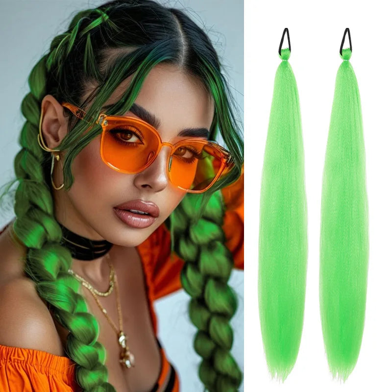 2PCS Synthetic pair of female rubber band boxing color synthetic braided ponytail wig long straight hair heat-resistant ponytail