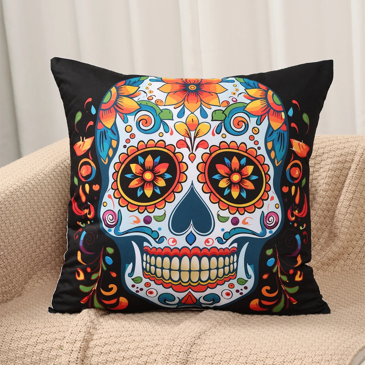 4pcs Mexican Day of The Dead Floral Throw Pillow Covers Holiday Party Decor Dia De Los Muertos Cushion Covers Home Decoration