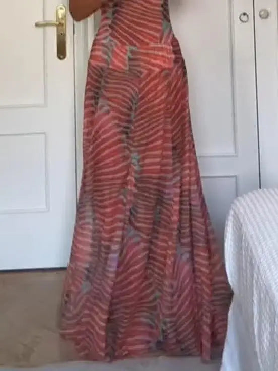 Vintage Print Slim Fit Skirt Set Women Round Neck Sleeveless Tops High Waist See Through Long Skirts New Summer Y2k Lady Outfits
