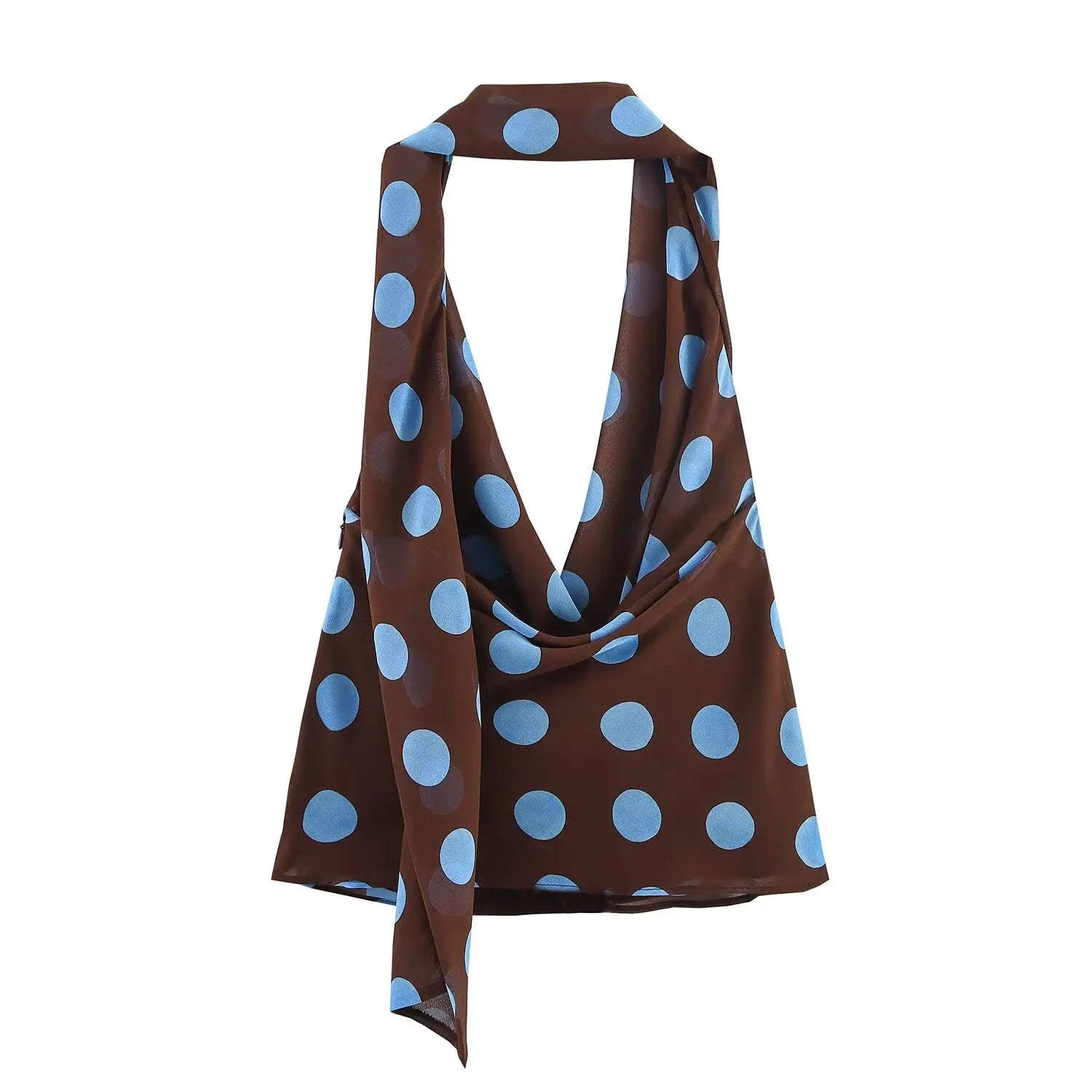 Women Summer Skirt Suits 2 Piece Set Asymmetrical Thin Long Skirt Sets Polka Dots Printed Hanging Collar Tops Women Suit Sets