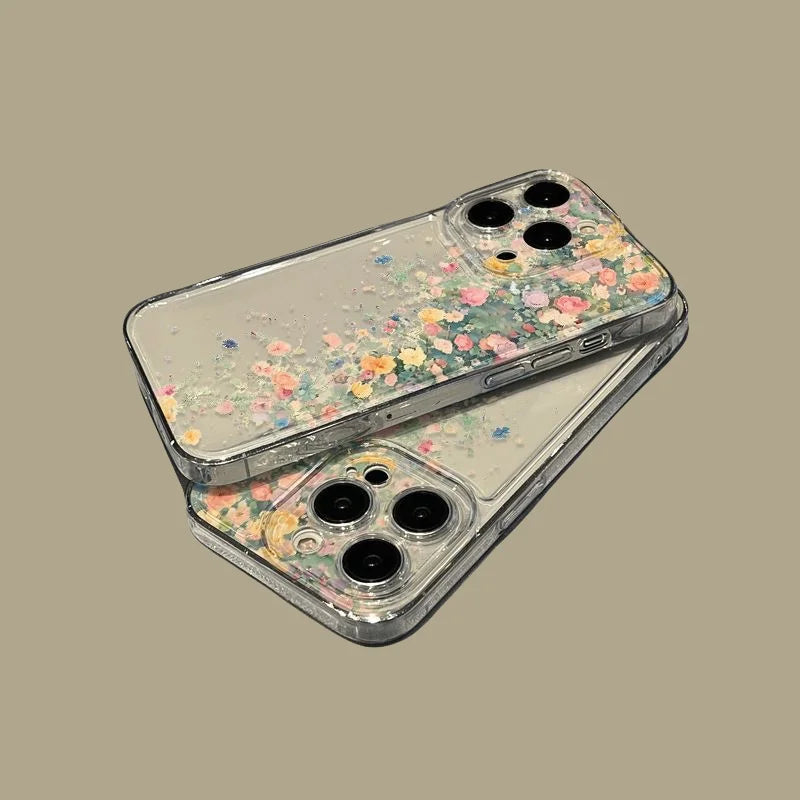Flower Transparent Phone Case For iPhone 16 15 13 14 12 11 Pro Max Cases 15 14 16 Plus  Soft Shockproof Clear Protection Cover