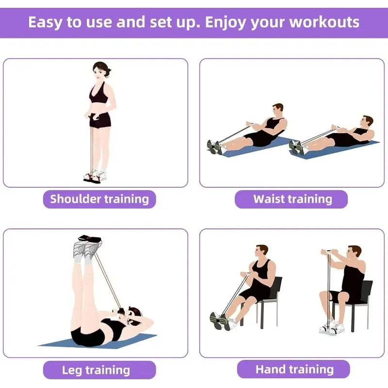 Tensor de banda de resistencia de 4 niveles con asas antideslizantes - Equipo de fitness para el hogar para entrenamiento de músculos abdominales Yoga abdominal